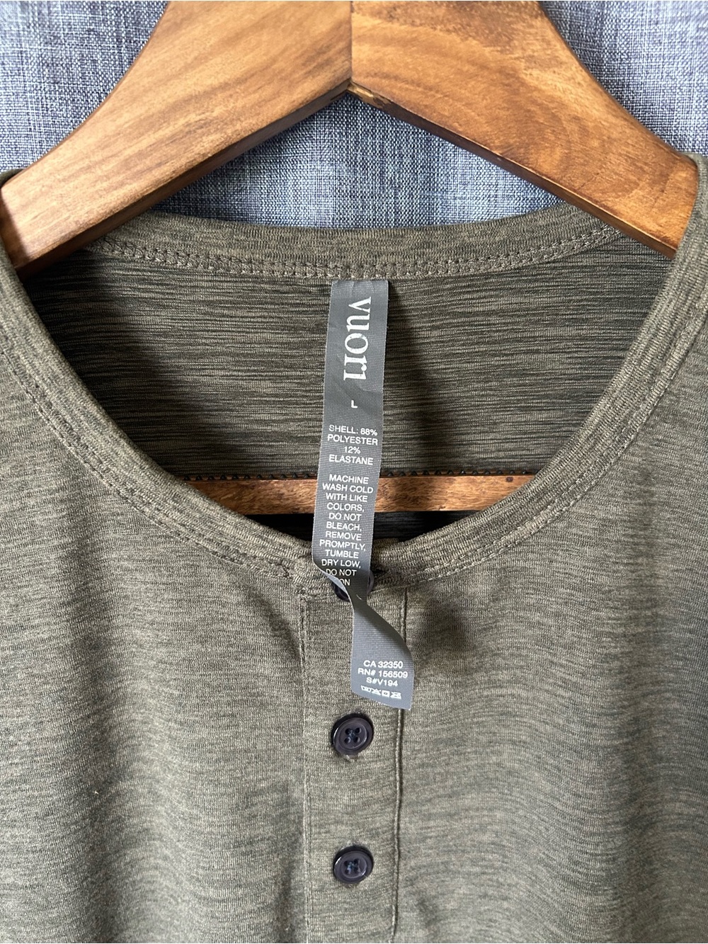 Vuori Men's Long Sleeve Olive Henley Shirt